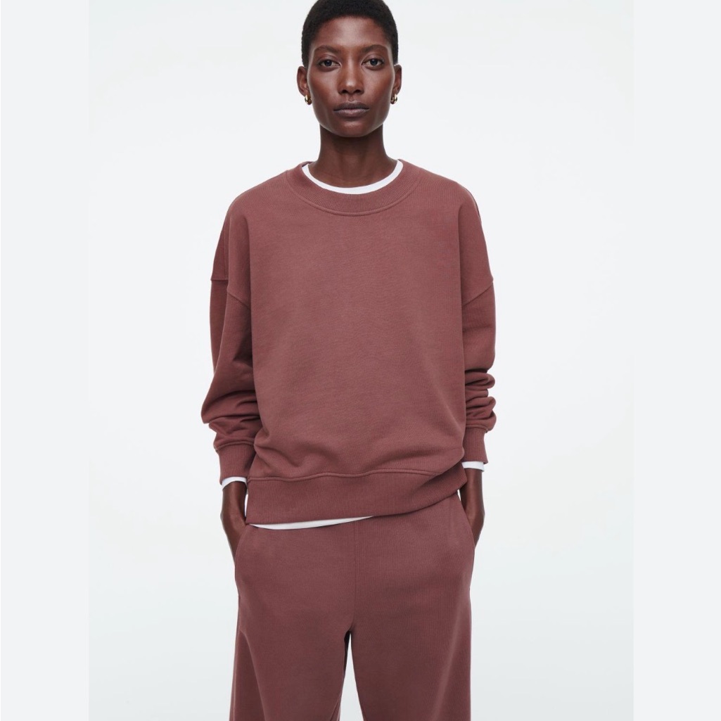 Cos Relaxed, Oversized, Washed Cotton Sweatshirt In Plum, Size Medium